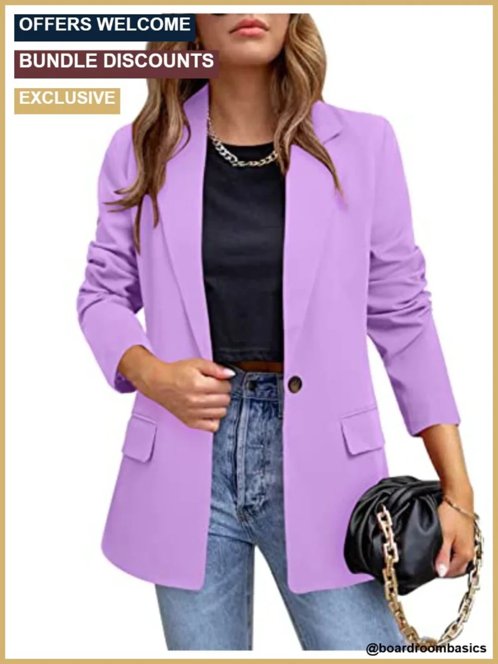 Women's Long Sleeve Open Front Blazer with Flap Pockets, Work Office Casual